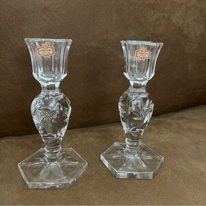 Crystal Candleholders Vintage Kristal Candlesticks set of 2